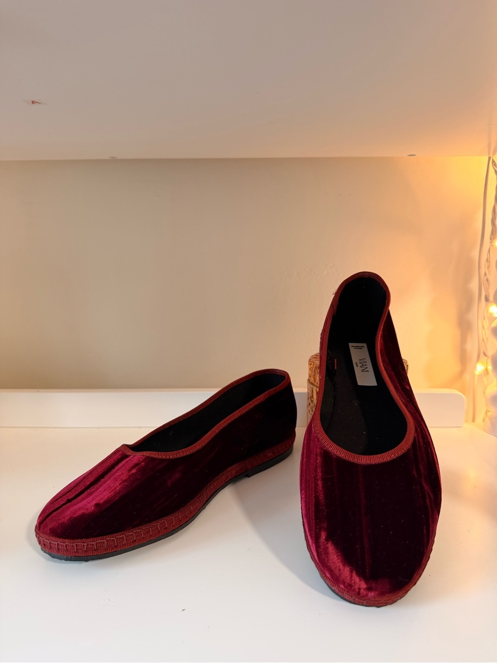 Viani Milano Velvet Slip-On Flats in Deep Burgundy